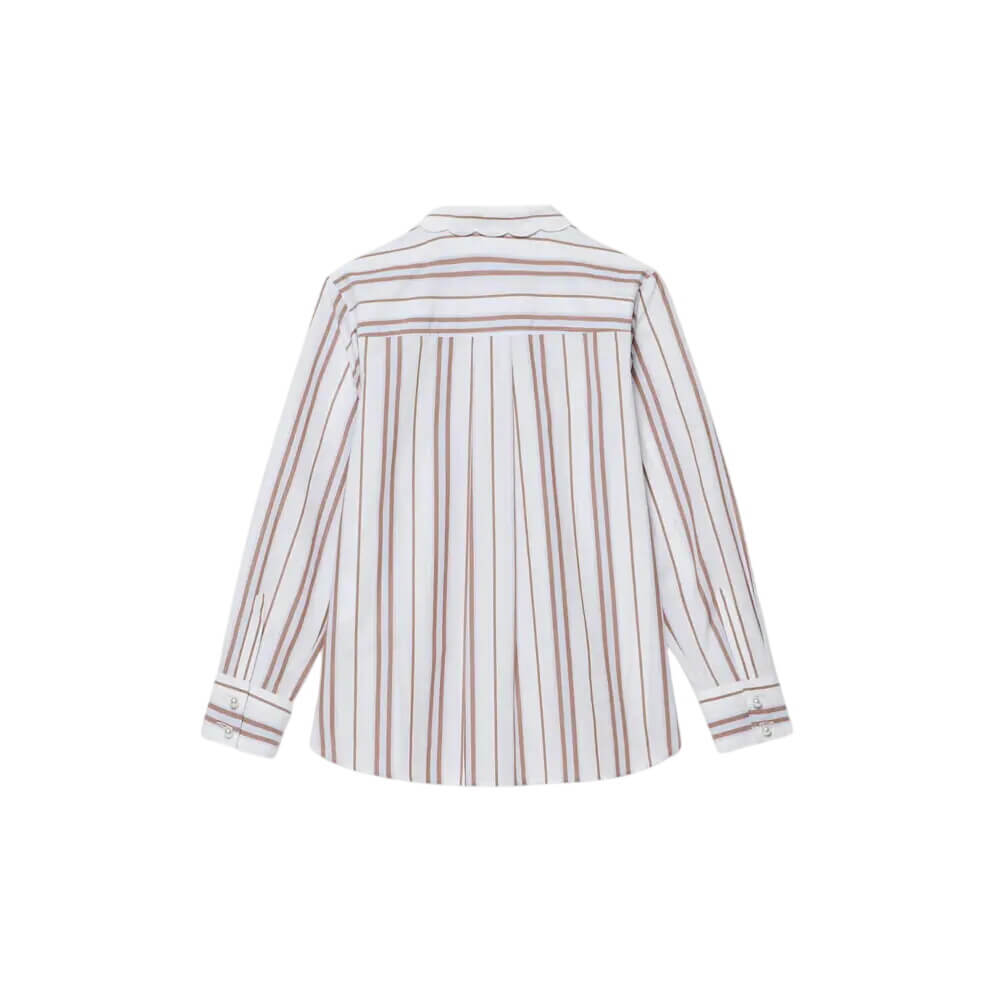 Mint Velvet Brown Striped Cotton Scallop Detail Shirt